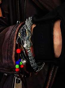 1 pieza Pulsera con cadena de hueso de dragón 3D - Plata antigua - Ver 4