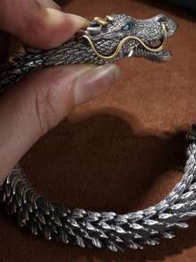 1 pieza Pulsera con cadena de hueso de dragón 3D - Plata antigua - Ver 5