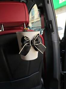 1pc Bow Decor Car Seat Back Trash Can - Multicolor - View 3