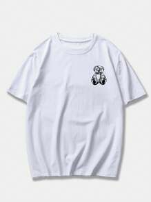 ROMWE MEN Street Life Áo phông họa tiết gấu & chữ cho nam, trường học - trắng - Xem 2