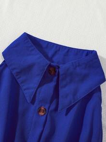 Girls Solid Button Front Halter Dress - Royal Blue - View 3