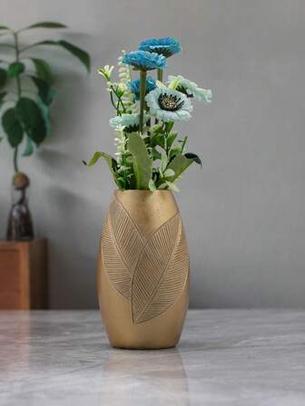 1入組合成樹脂現代葉子細節花瓶適用於家庭