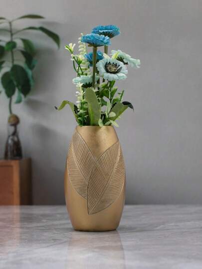 1入組合成樹脂現代葉子細節花瓶適用於家庭