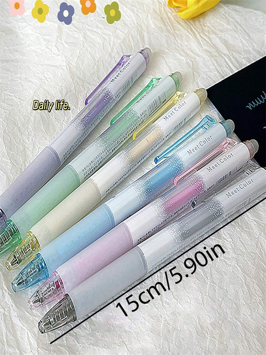 6pcs/Set Colorful Flashing Press Erasable Pens, Perfect Gift For