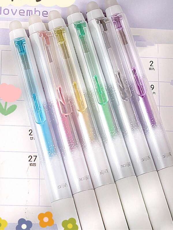 6pcs Mixed Color Press Type Gel Pen, Simple Erasable Portable Gel