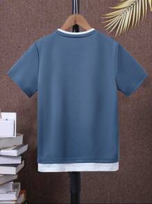 SHEIN Tween Boy Casual Color Block Patchwork Short Sleeve 2-In-1 2 In 1 T-Shirt