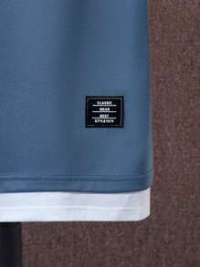 SHEIN Tween Boy Casual Color Block Patchwork Short Sleeve 2-In-1 2 In 1 T-Shirt