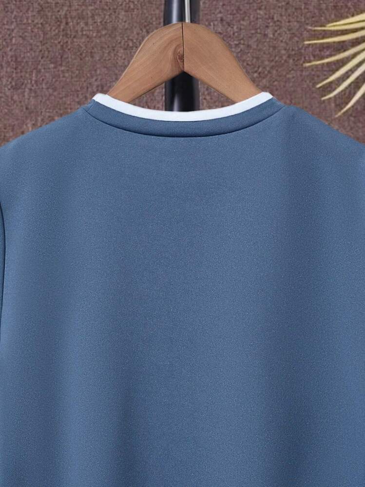 SHEIN Camiseta corta de 2 en 1 con bloque de color y parche para niño preadolescente - Neblina azul - Añade 6