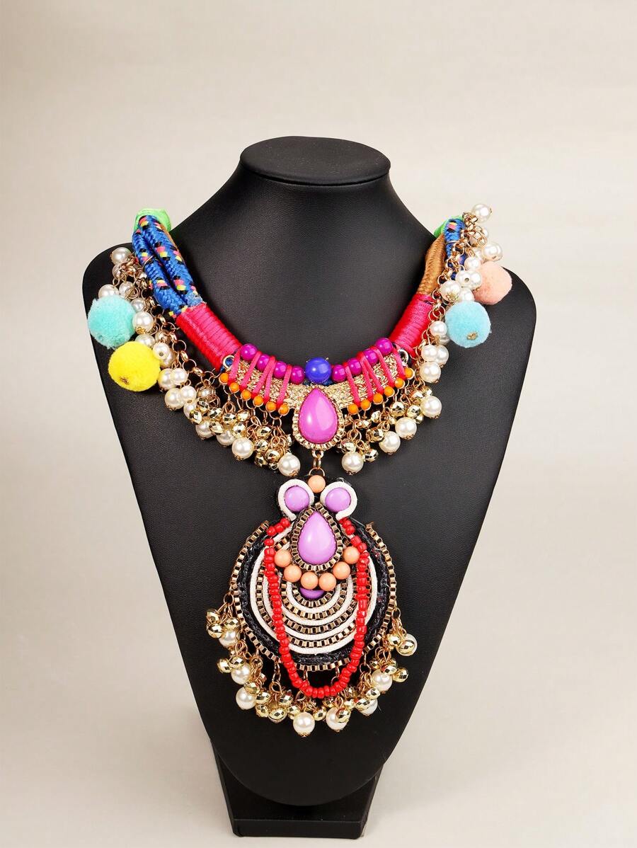 Máy Tính Thời Trang Phong Cách Nặng Bohemian Nhiều Màu Đính Hạt Tua Rua Sang Trọng Vintage Khăn Choàng Nữ Vòng Cổ Thích Hợp Cho Buổi Biểu Diễn - Nhiều màu - Xem 1