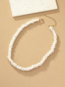 1 chiếc vòng cổ hình học bất đối xứng phong cách bãi biển đại dương châu Âu và Mỹ đính vỏ sò và đá vụn, phù hợp để phụ nữ đeo hàng ngày - trắng - Xem 2