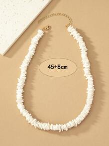 1 chiếc vòng cổ hình học bất đối xứng phong cách bãi biển đại dương châu Âu và Mỹ đính vỏ sò và đá vụn, phù hợp để phụ nữ đeo hàng ngày - trắng - Xem 4