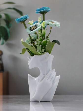 1入組抽象人像設計北歐風白色合成樹脂插花適用於家庭