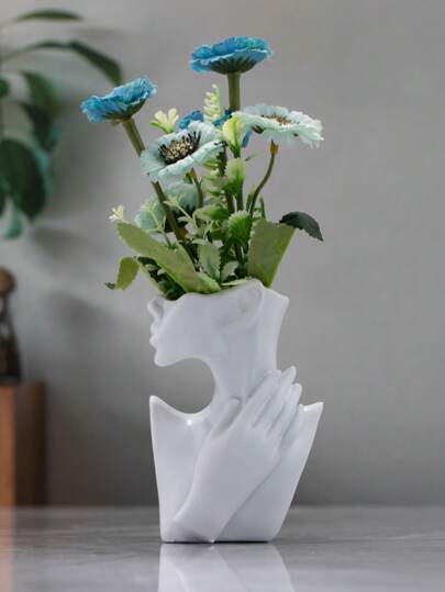 1pc Abstract Figure Design Vase, Nordic White Polyresin Flower Arrangement Container, For Home