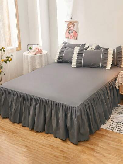 素色灰色的荷葉邊床單適用於