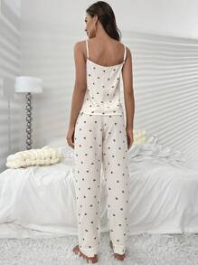 樱桃印花吊带上衣和裤子 睡衣套装 / 睡衣套装 - 米色 - 查看 2