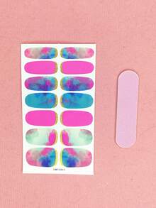 14 Stickers Nail Stickers Self-Adhesive Fashion Simple Modern Bronzing Gradient Semi-Cured Gel Nail Stickers Diy Nail Decoration For Women Girls & 1 File Strip - Multicolor - View 2
