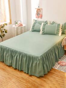 Solid Color Bed Skirt, Mint Green Ruffle Trim Bed Sheet For Bedroom - Mint Green - View 1