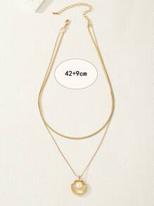 1pc Beach Style Snake Chain Multilayer Faux Pearl & Shell Necklace - Yellow Gold - View 4