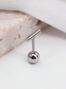 6mm條形設計極簡風格小不銹鋼耳釘 - 銀色 - 查看 1