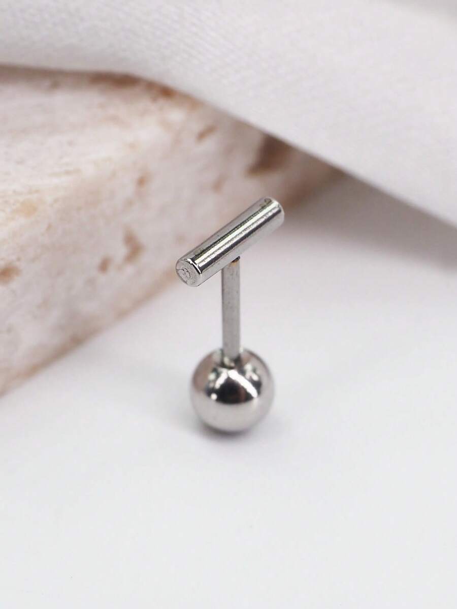 6mm條形設計極簡風格小不銹鋼耳釘 - 銀色 - 查看 1