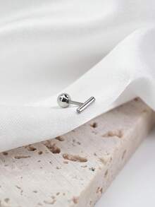 6mm條形設計極簡風格小不銹鋼耳釘 - 銀色 - 查看 5