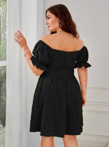 Dreamara Plus Off Shoulder Drawstring Front Cut Out Dress - Black - View 2