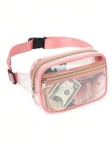 Túi thắt lưng nhỏ Thiết kế rõ ràng Pvc chống thấm nước, Sân vận động đã được phê duyệt Túi ví trong suốt 12 X 12 X 6 dành cho buổi hòa nhạc Sự kiện thể thao Lễ hội - Hồng - Xem 1