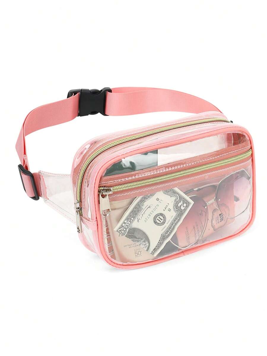 Túi thắt lưng nhỏ Thiết kế rõ ràng Pvc chống thấm nước, Sân vận động đã được phê duyệt Túi ví trong suốt 12 X 12 X 6 dành cho buổi hòa nhạc Sự kiện thể thao Lễ hội - Hồng - Xem 1