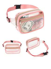 Túi thắt lưng nhỏ Thiết kế rõ ràng Pvc chống thấm nước, Sân vận động đã được phê duyệt Túi ví trong suốt 12 X 12 X 6 dành cho buổi hòa nhạc Sự kiện thể thao Lễ hội - Hồng - Xem 2