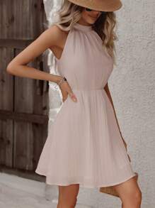 Breezaya 素色後鎖孔繞頸連衣裙 - 淺粉色 - 查看 3