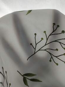 Leaf Print Contrast Piping Satin PJ Set - White - View 7