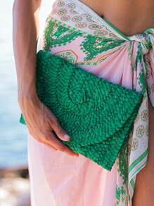 Yogodlns Túi Clutch Dệt Vỏ Bắp Thời Trang Nữ Đơn Giản Màu Rơm Túi Phụ Nữ Mùa Hè Giản Dị, Hoàn Hảo Cho Kỳ Nghỉ Du Lịch Bãi Biển Mùa Hè - màu xanh lá - Xem 1