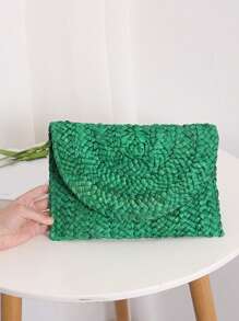 Yogodlns Túi Clutch Dệt Vỏ Bắp Thời Trang Nữ Đơn Giản Màu Rơm Túi Phụ Nữ Mùa Hè Giản Dị, Hoàn Hảo Cho Kỳ Nghỉ Du Lịch Bãi Biển Mùa Hè - màu xanh lá - Xem 2