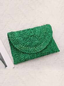 Yogodlns Túi Clutch Dệt Vỏ Bắp Thời Trang Nữ Đơn Giản Màu Rơm Túi Phụ Nữ Mùa Hè Giản Dị, Hoàn Hảo Cho Kỳ Nghỉ Du Lịch Bãi Biển Mùa Hè - màu xanh lá - Xem 3