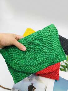 Yogodlns Túi Clutch Dệt Vỏ Bắp Thời Trang Nữ Đơn Giản Màu Rơm Túi Phụ Nữ Mùa Hè Giản Dị, Hoàn Hảo Cho Kỳ Nghỉ Du Lịch Bãi Biển Mùa Hè - màu xanh lá - Xem 4