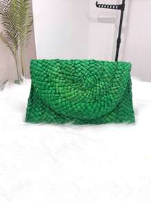 Yogodlns Túi Clutch Dệt Vỏ Bắp Thời Trang Nữ Đơn Giản Màu Rơm Túi Phụ Nữ Mùa Hè Giản Dị, Hoàn Hảo Cho Kỳ Nghỉ Du Lịch Bãi Biển Mùa Hè - màu xanh lá - Xem 5