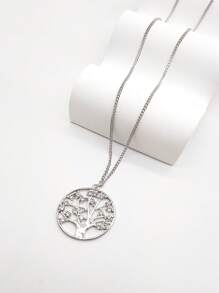 1入組時髦和個性化樹形吊墜長項鍊帶水鑽 - 銀色 - 查看 1