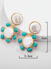 1 Đôi Bông Tai Ngọc Trai Giả Màu Ngọc Lam Với Thiết Kế Hoa Hướng Dương, Trang Sức Thanh Lịch Cho Nữ - Nhiều màu - Xem 3