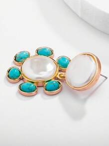 1 Đôi Bông Tai Ngọc Trai Giả Màu Ngọc Lam Với Thiết Kế Hoa Hướng Dương, Trang Sức Thanh Lịch Cho Nữ - Nhiều màu - Xem 4