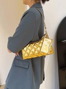 Funky Bag Quilted Metallic Pattern With Coin Purse - Gold - View 1