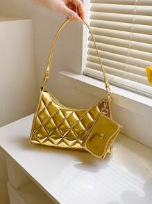 Funky Bag Quilted Metallic Pattern With Coin Purse - Gold - View 2