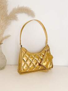 Funky Bag Quilted Metallic Pattern With Coin Purse - Gold - View 5
