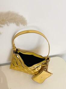 Funky Bag Quilted Metallic Pattern With Coin Purse - Gold - View 6