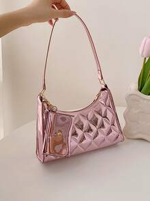 Funky Bag Quilted Metallic Pattern With Coin Purse - Pink - View 6