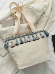 Bolso de hombro mini doble asa con diseño de fleco - Multicolor - Ver 2