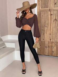 SHEIN Essnce Jeans ajustados unicolor crop - Negro - Ver 6