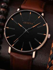 1 Miếng Nâu PU Polyurethane Dây đeo Đúng mốt Tròn Quay số đồng hồ Quartz & 3pcs Vòng tay , Đối với Cuộc sống hàng ngày - Cà phê nâu - Xem 2