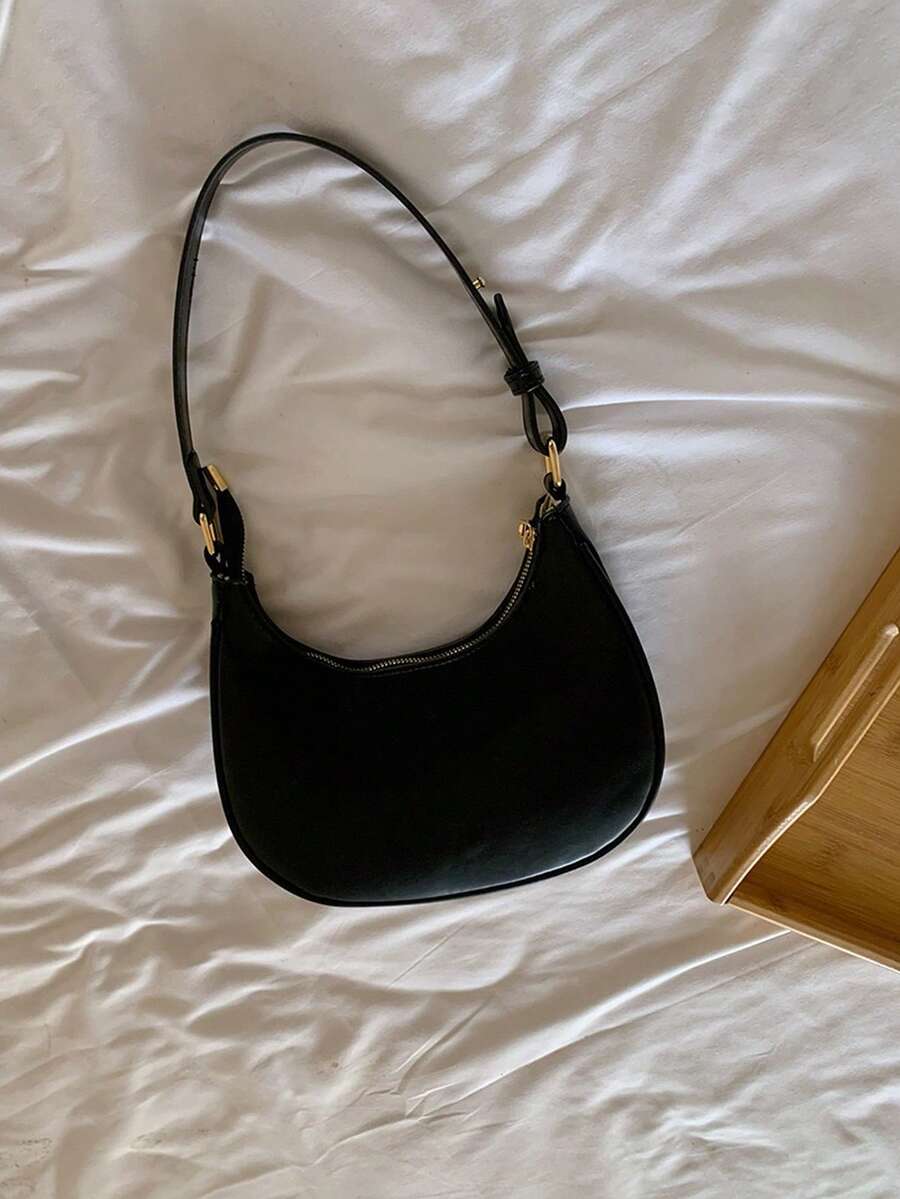 Small Hobo Bag Solid Colour Elegant Style, Mothers Day Gift For Mom - Black - View 1