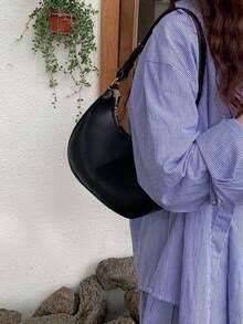 Small Hobo Bag Solid Colour Elegant Style, Mothers Day Gift For Mom - Black - View 2