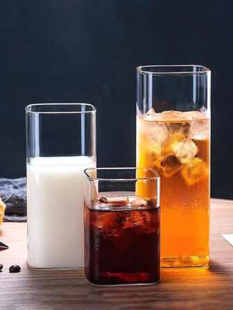 1入組玻璃極簡風格透明方形水杯適用於家庭